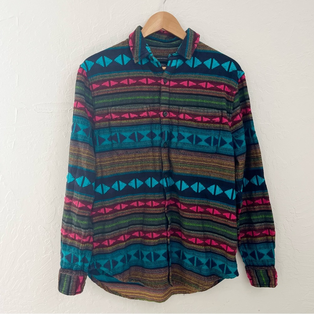 Urban Outfitters Men’s Western Aztec Geometric Colorful Embroidered Button Down
